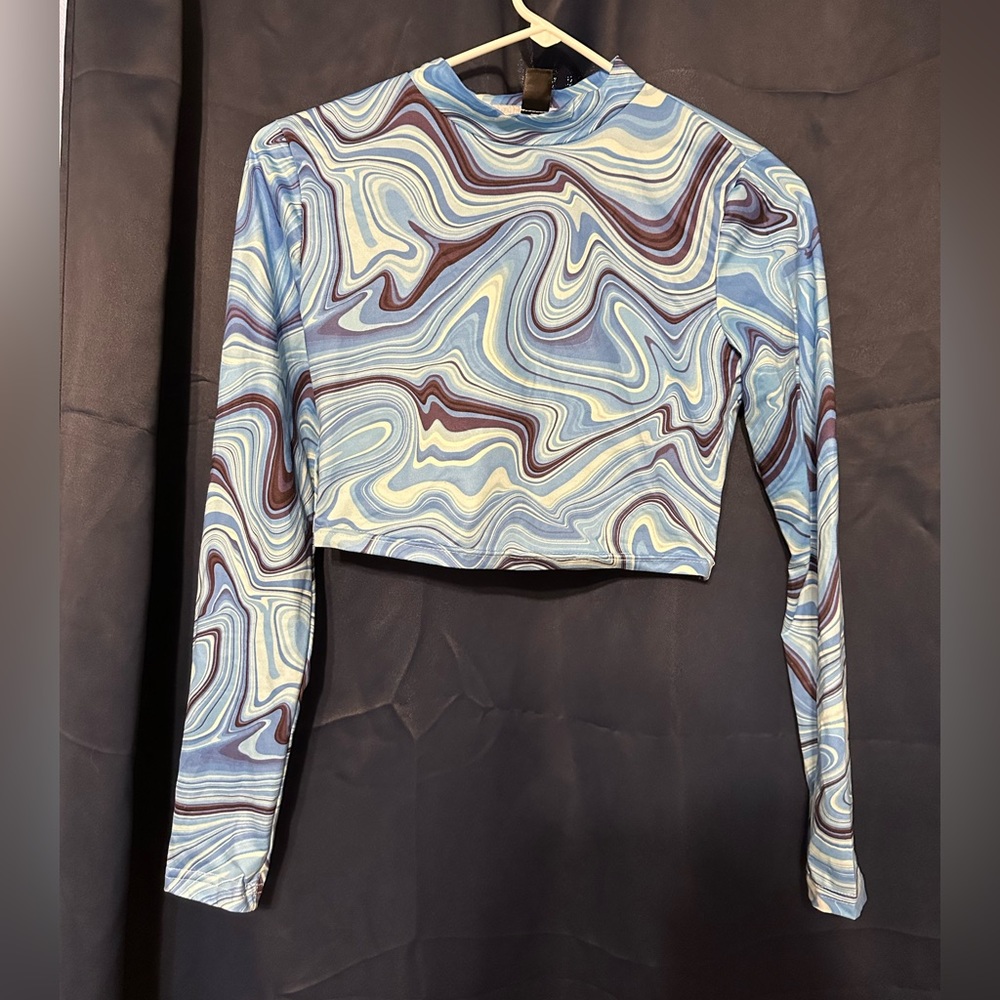 Shein EZwear marble print mock neck crop tee